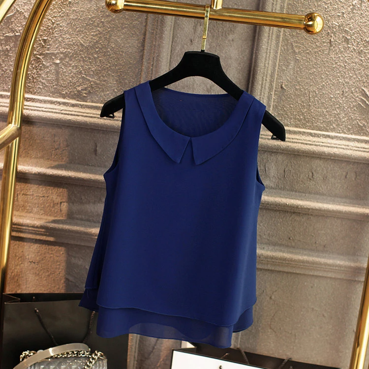 Sleeveless Chiffon Blouse with Peter Pan Collar – Oversized Summer Top for Women