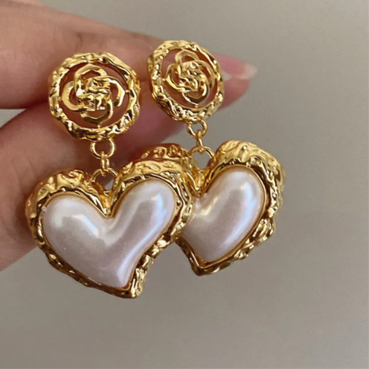 Vintage Flower Heart Stud Earrings – Elegant French-Inspired Jewelry for Women and Girls