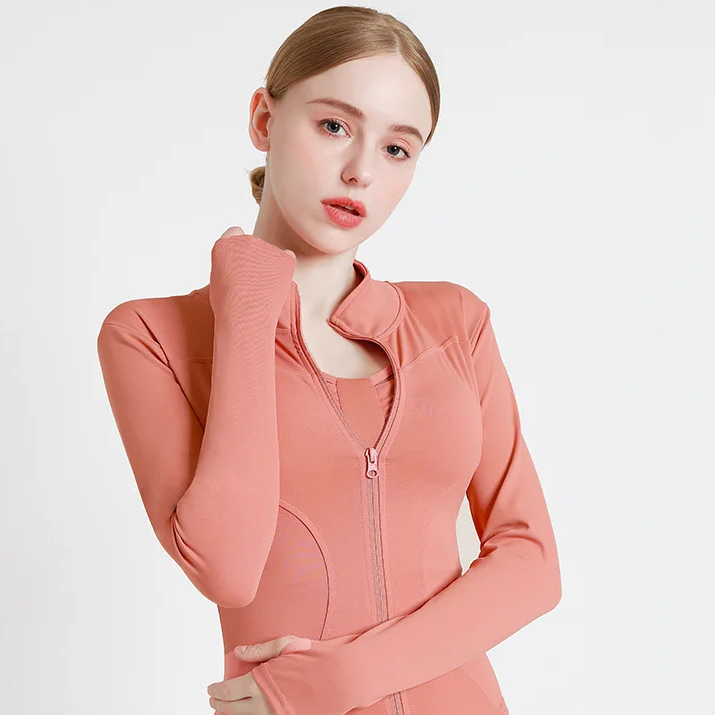 Women's Long Sleeve Sports Jacket – Zip-Up Warm Fitness Top for Yoga, Running, and Cycling