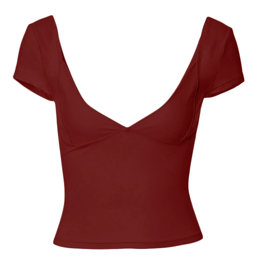 Women's Y2K Fairycore V-Neck Crop Top – Slim Fit Low Cut Short Sleeve T-Shirt for Summer Streetwear and Coquette Style