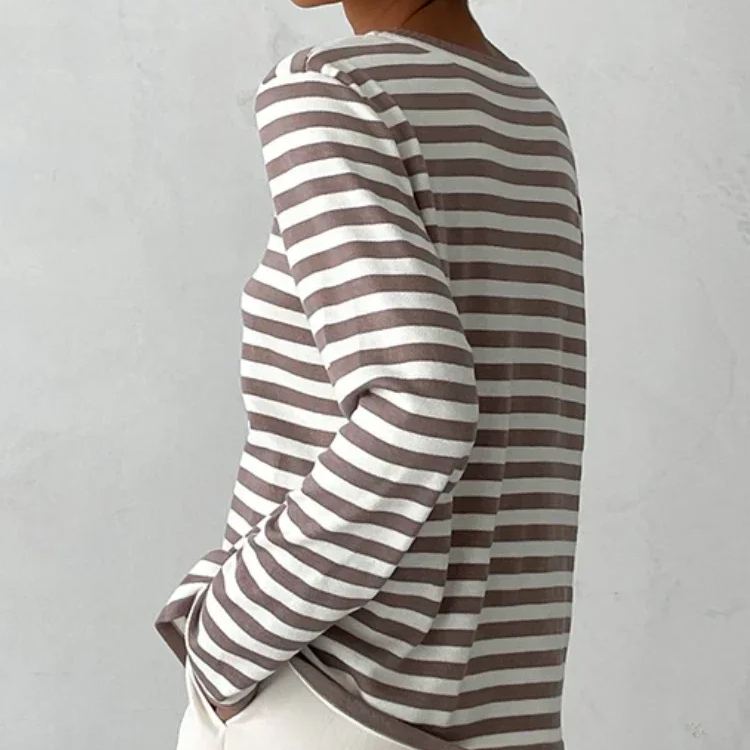 Women's Knitted Striped Sweater – Loose Fit Warm Thick Pullover with Long Sleeves for Autumn and Winter