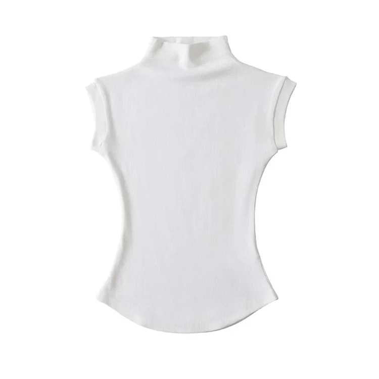 Women's Sleeveless Slim Fit Turtleneck Top – a Summer Knit Pullover Tee for Casual Streetwear