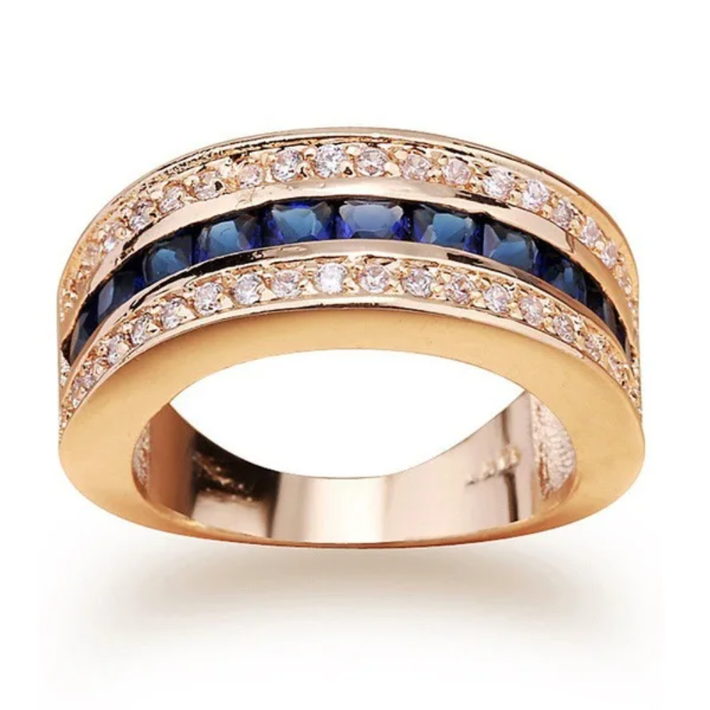 18K Yellow Gold Sapphire and Diamond Jewelry Set – Full Diamond Ring and Pendant Necklace for Women and Men, Classic Fine Jewelry Gift