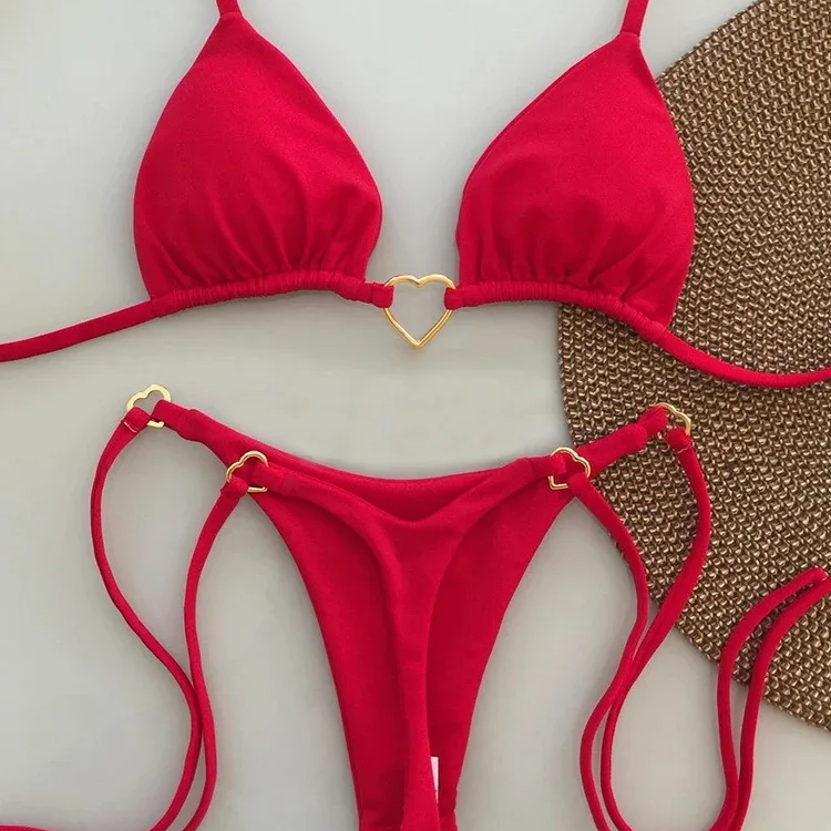 White Solid Color Lace-Up Bikini Set – Fashionable Low-Waist Two-Piece Swimsuit for Women, Wire-Free Summer Beachwear