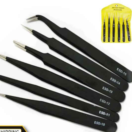 2/6PCS Anti-Static Precision Tweezers Set – Stainless Steel ESD Tweezers for Electronics, Soldering, Crafting, and Jewelry Repair