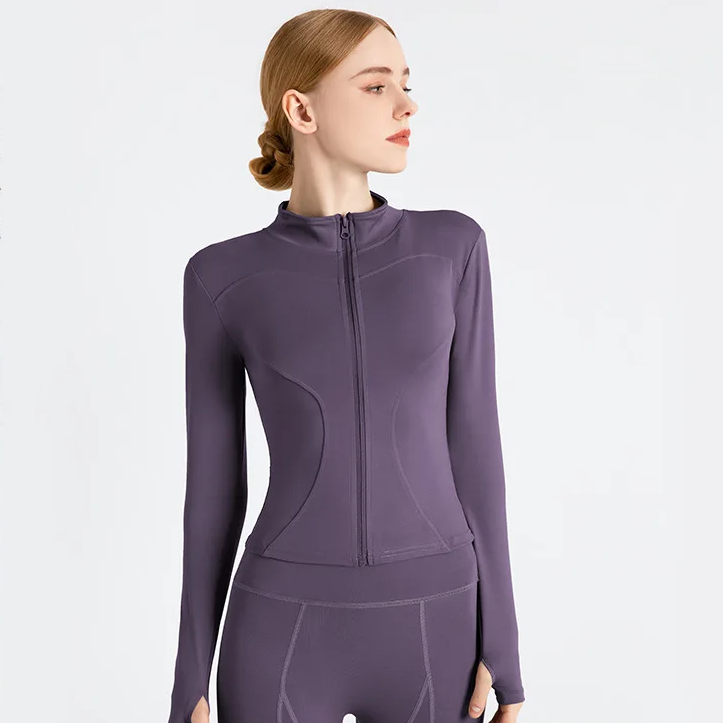 Women's Long Sleeve Sports Jacket – Zip-Up Warm Fitness Top for Yoga, Running, and Cycling
