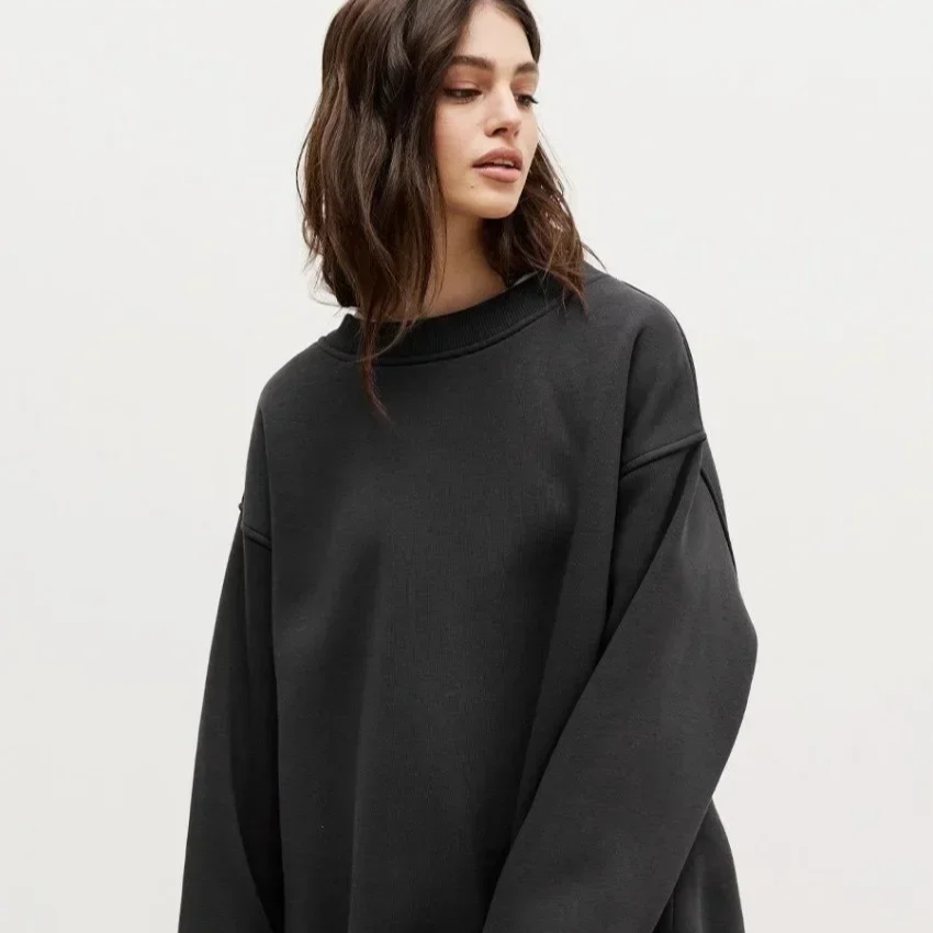 Women's Oversized Fleece Pullover Sweatshirt – Warm Thick Casual Long Sleeve Top for Autumn and Winter Streetwear