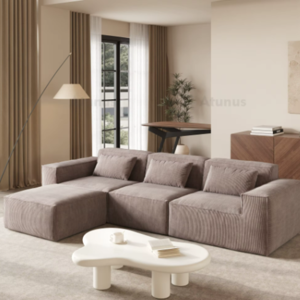 Stock Modular Corduroy Sectional Sofa – Vacuum Compressed L-Shaped Couch Set for Living Room
