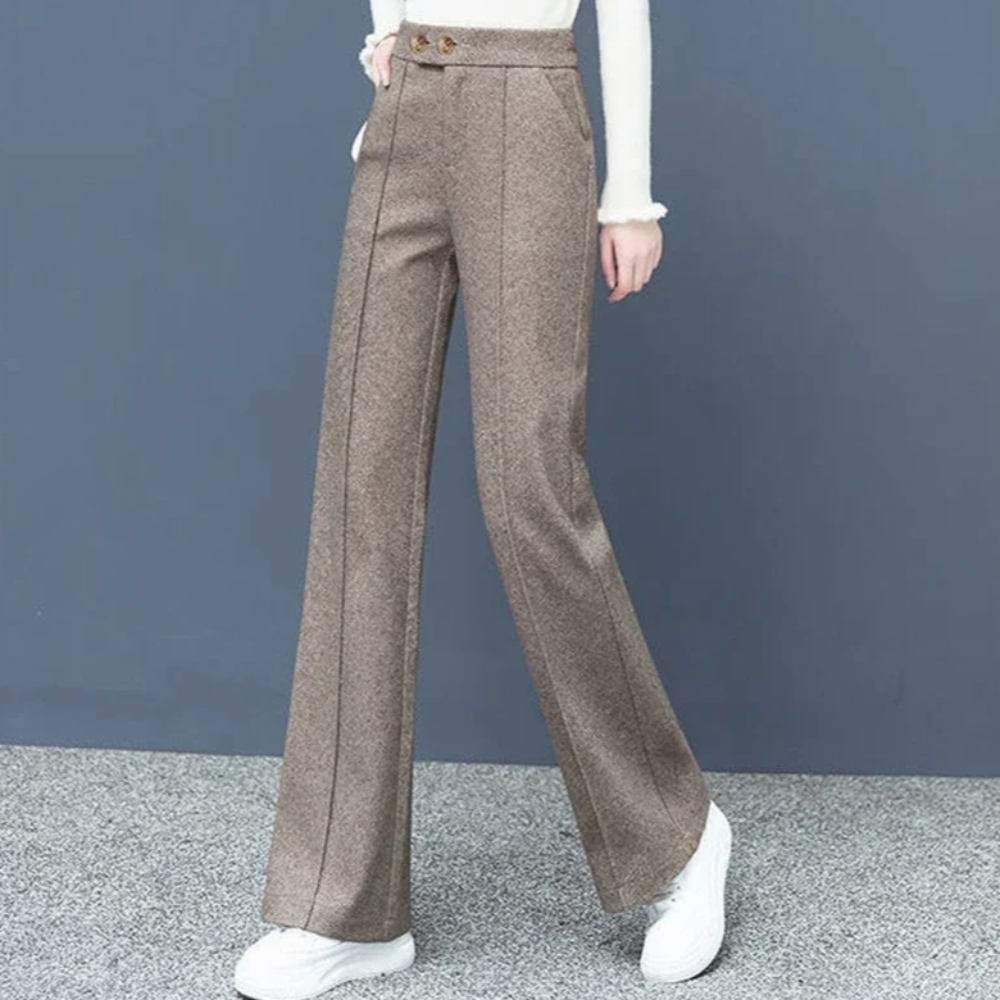 Thick Wool Blend High-Waist Wide Leg Pants for Women – Korean Style Winter Loose Fit Trousers