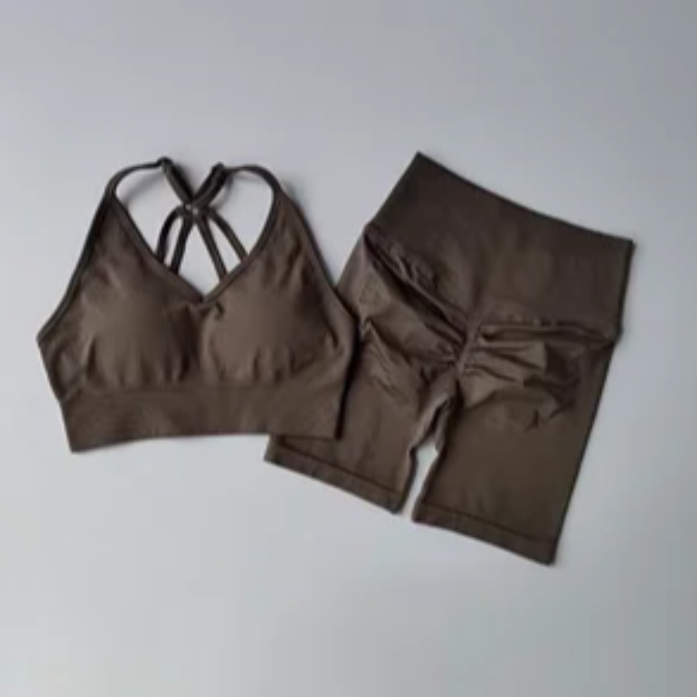 Women's Quick-Dry Yoga Set – High-Waisted Shorts & Beautiful Back Suspender Bra