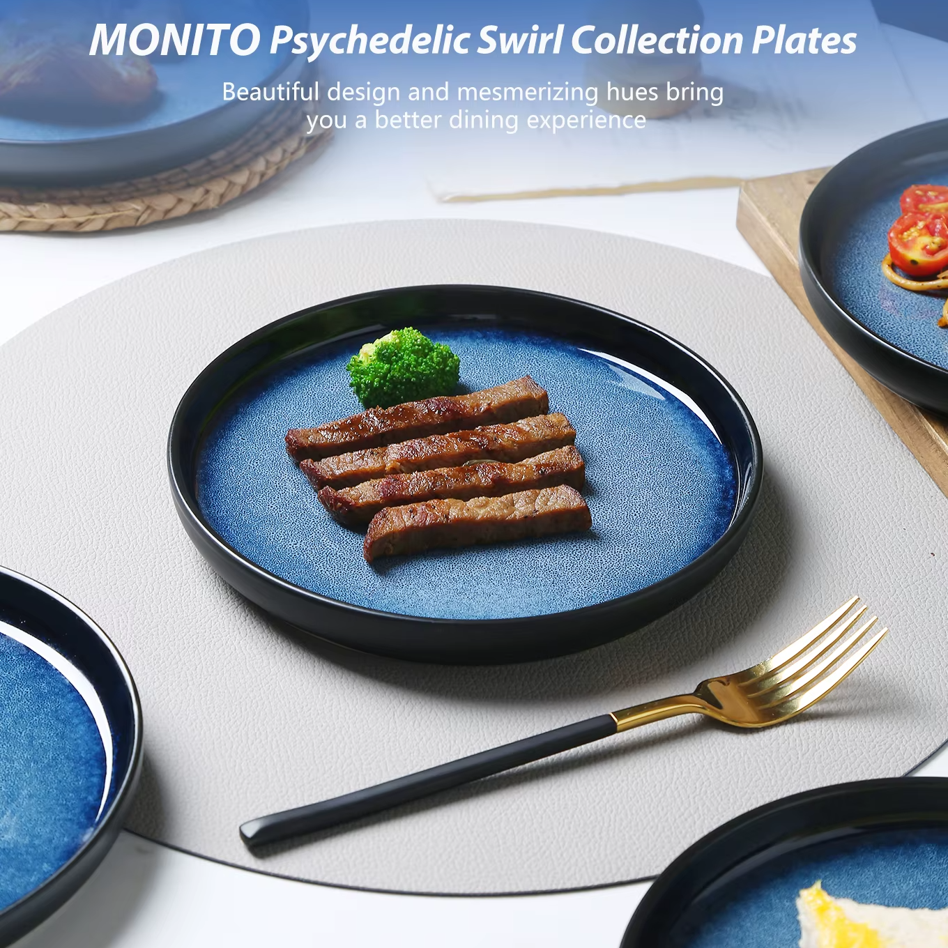 7.8" Stoneware Ceramic Plates – Set of 6 Reactive Glaze Salad & Serving Dishes, Round Glossy Dinnerware