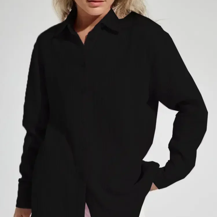 Women's 100% Cotton Long Sleeve Crepe Shirt – Casual Office Style Button-Up Top