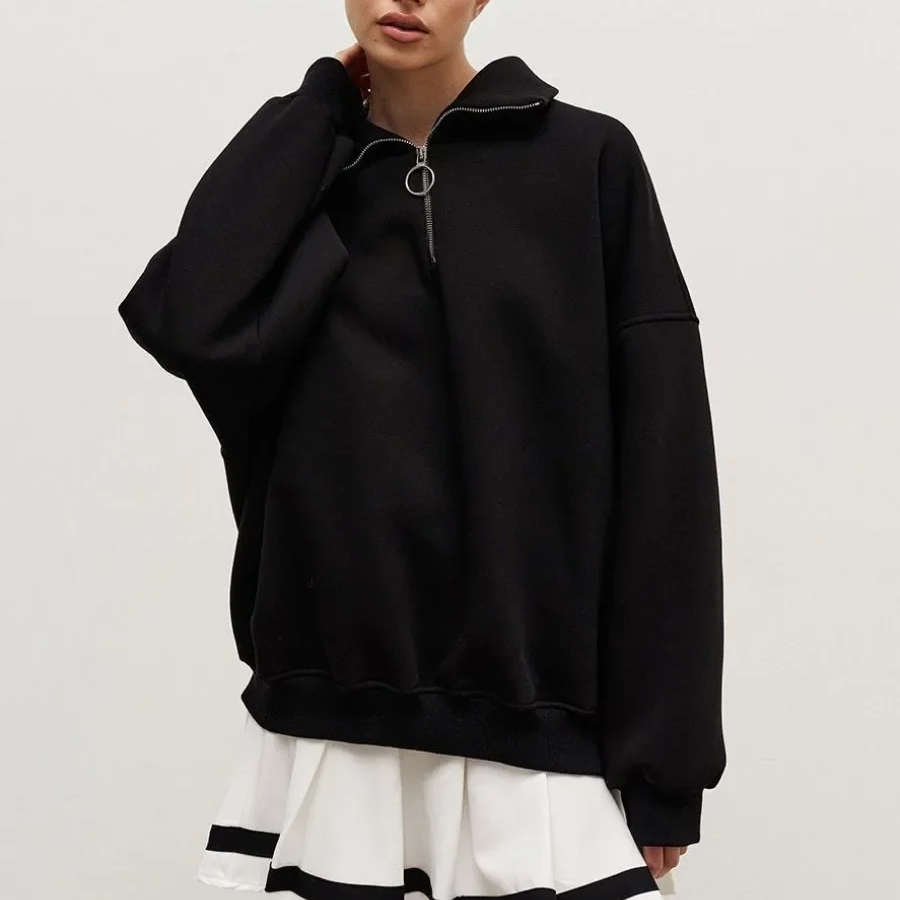Women's Oversized Fleece Pullover Sweatshirt – Thick Warm Casual Streetwear for Autumn Winter