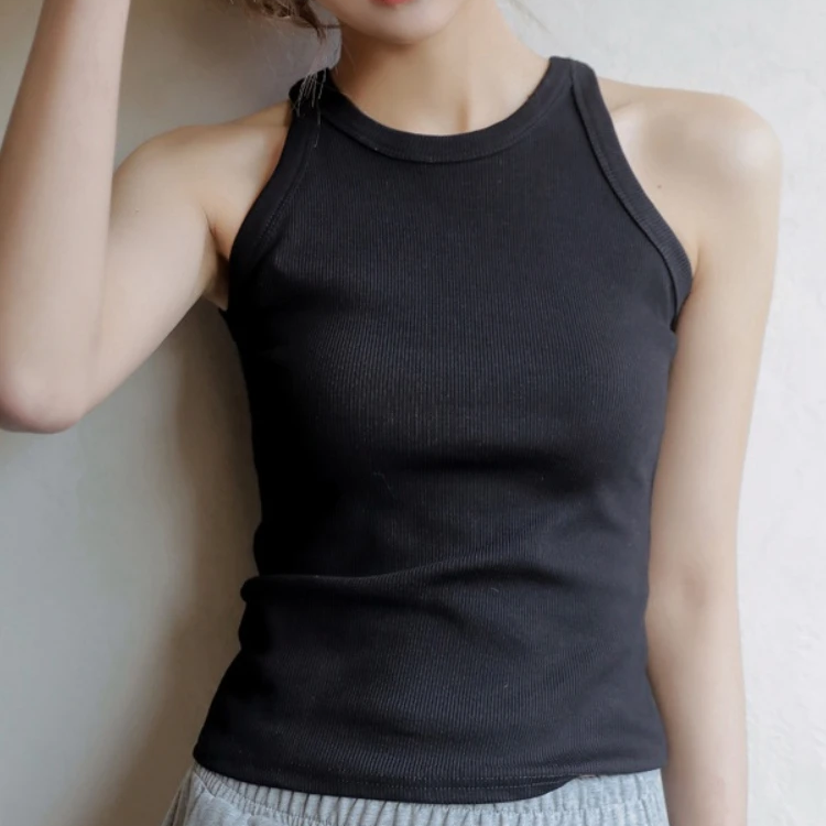 Women's Slim Ribbed Crop Tank Top – Sleeveless O-Neck Office Casual Vest