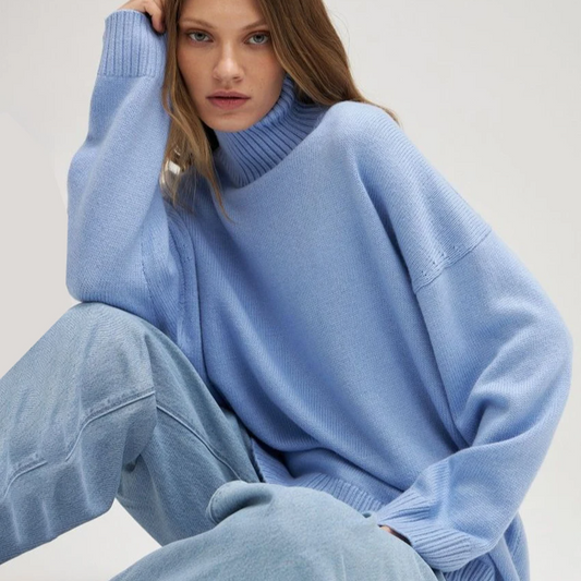 Women's Oversized Turtleneck Knit Sweater – Thick Warm Loose-Fit Pullover for Autumn and Winter