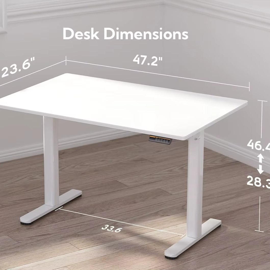 48-Inch Electric Standing Desk – Modern White Tempered Glass Top, Adjustable Height, Quick Assembly for Home or Office