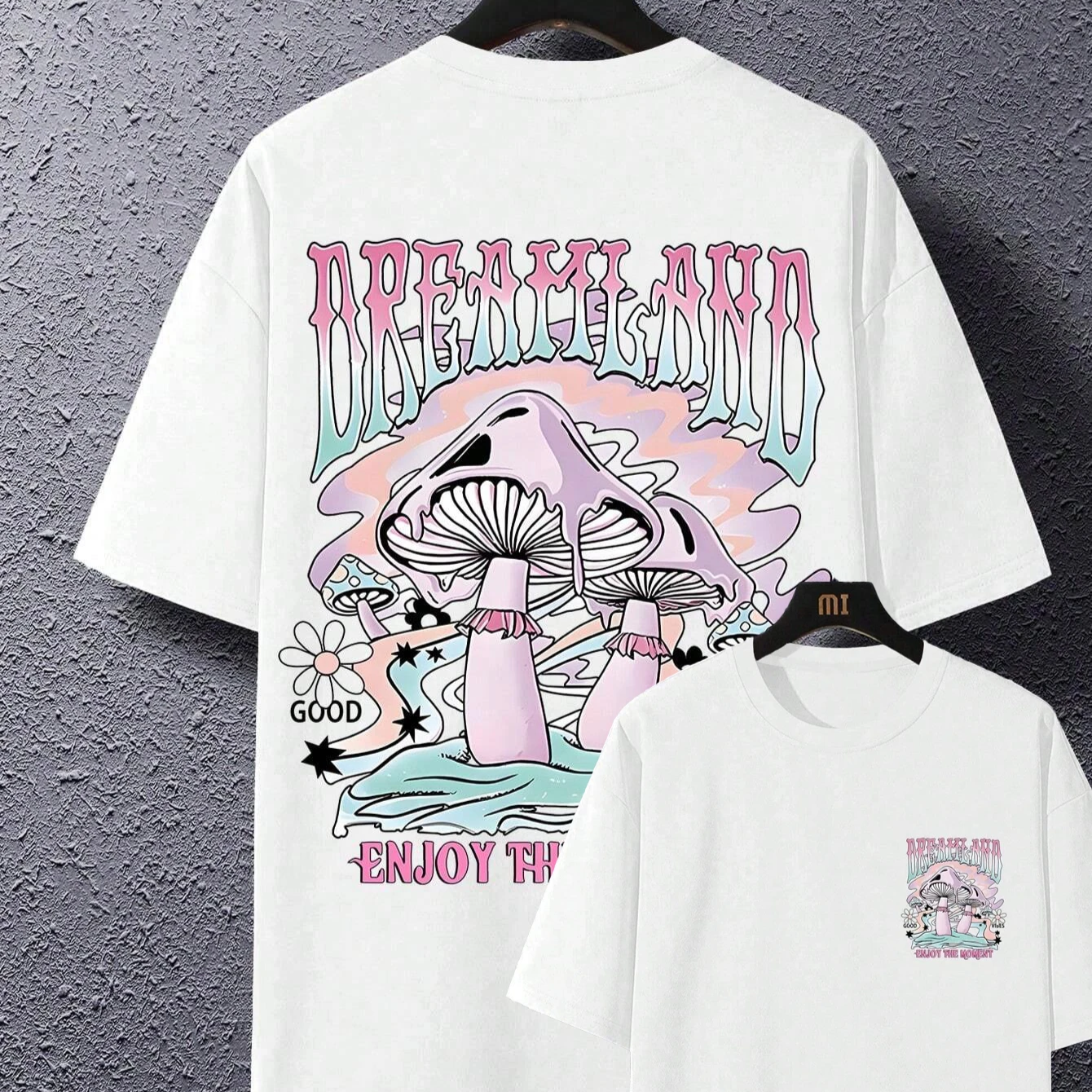 Unisex Cotton T-Shirt with Mushroom Back Print – Oversized Streetwear Style Tee (S–4XL)