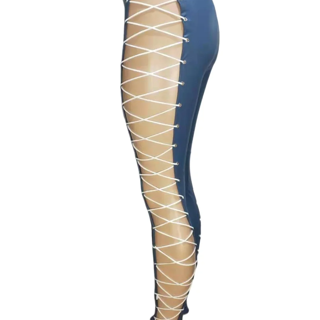 Women’s Lace-Up Faux Leather Pants – High Waist Cut-Out Bandage Trousers with Drawstring Detail for Autumn/Winter Chic Streetwear