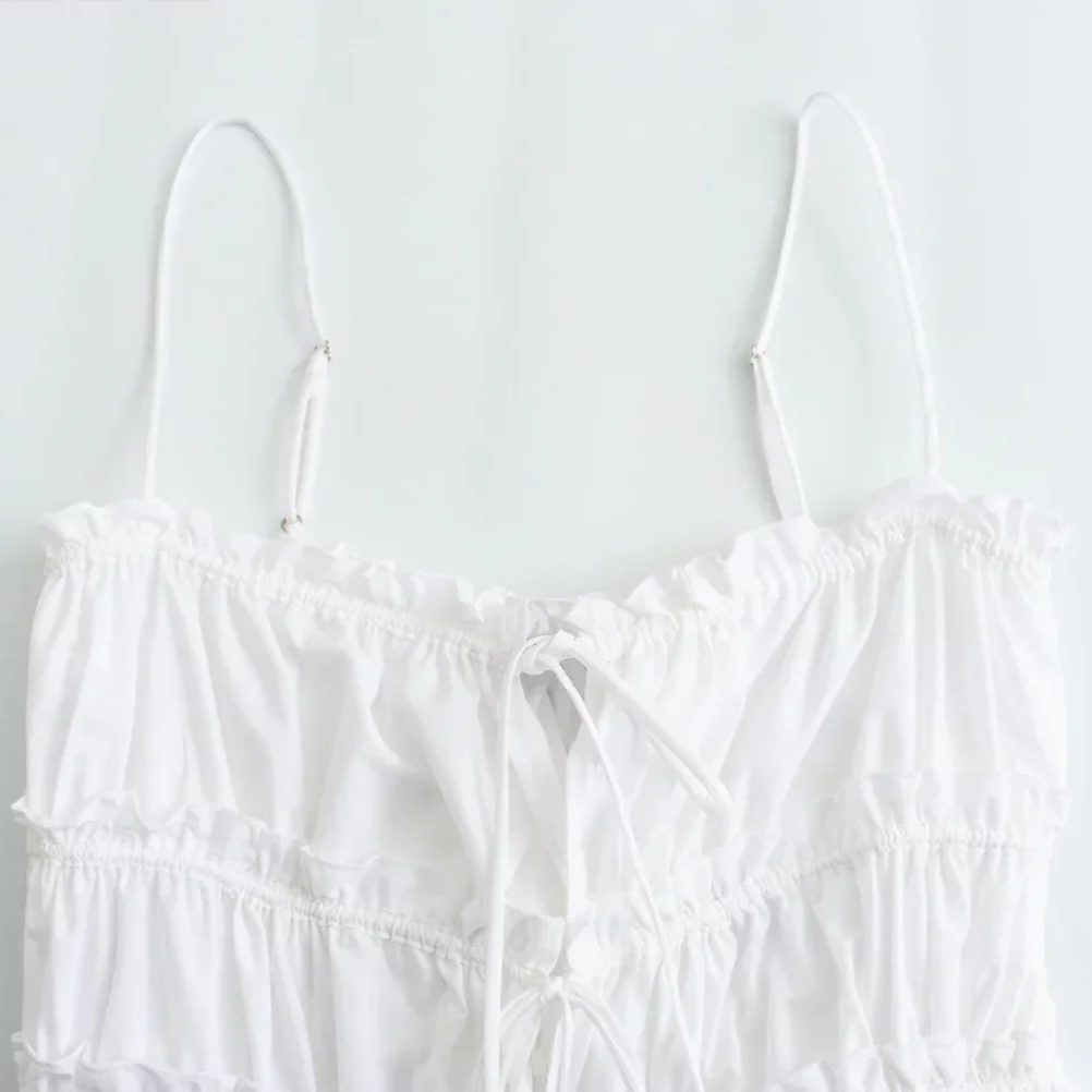Chic Poplin Bow-Tie Sling Blouse – Hollow Sleeveless Crop Top for Women