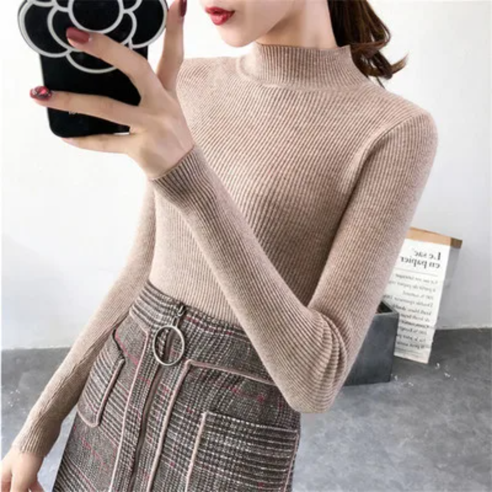 Women's Winter Knitted Turtleneck Sweater – Slim Fit Cotton Polo-Neck Pullover for Casual Cold Weather Outfits