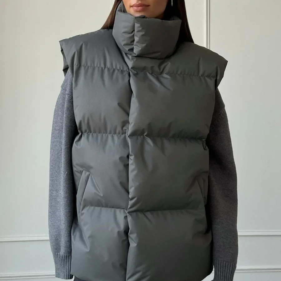 Thick Warm Sleeveless Cotton Vest Jacket – Casual High Street Style Outerwear for Autumn and Winter