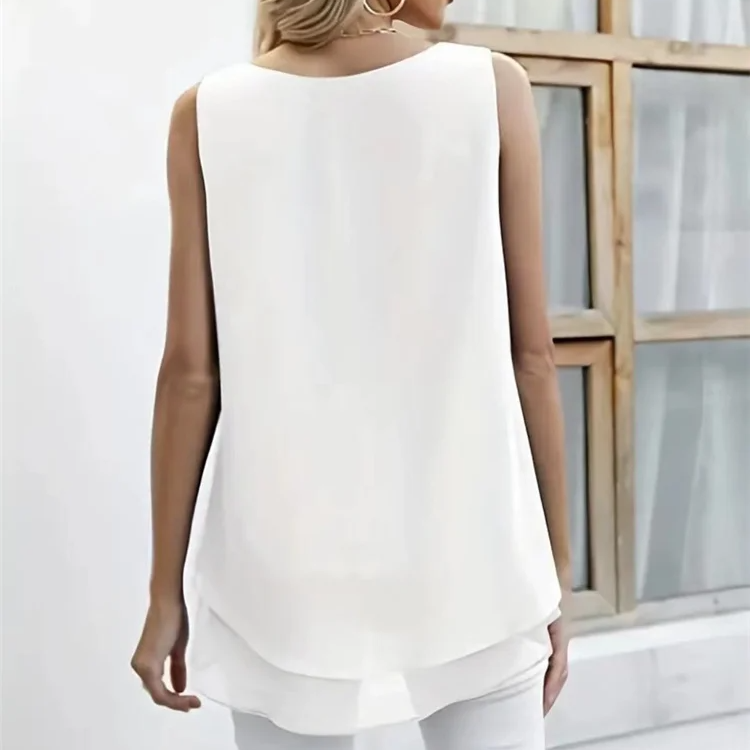 Simple Sleeveless Chiffon Tank Top – Lightweight Double Layer Summer Blouse for Women