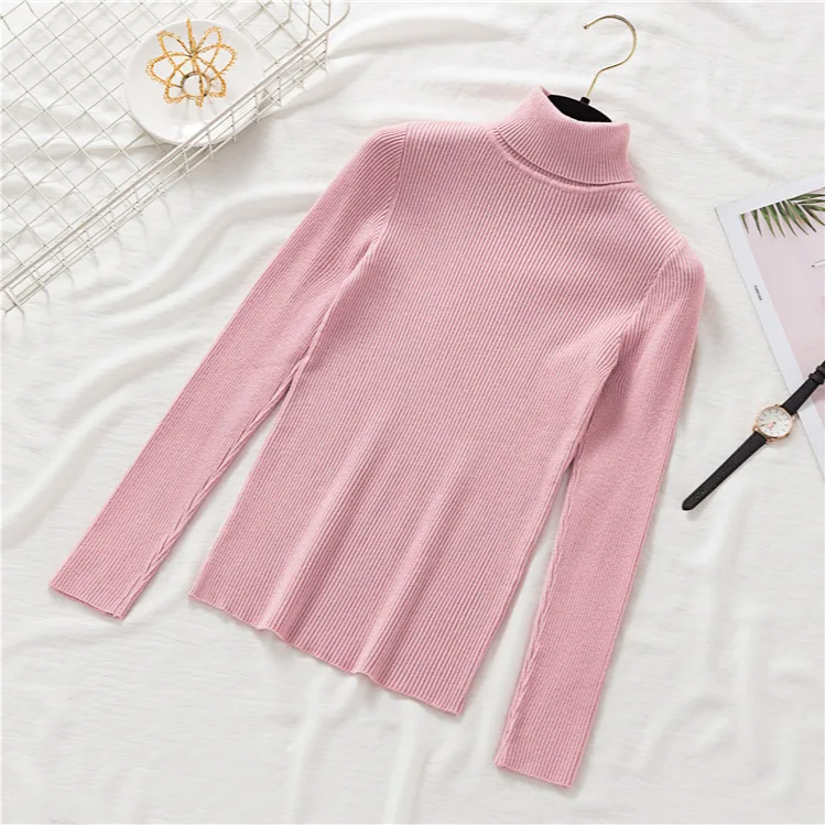 Women's Winter Knitted Turtleneck Sweater – Slim Fit Cotton Polo-Neck Pullover for Casual Cold Weather Outfits