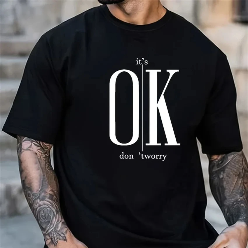 3D OK Print Loose Fit T-Shirt – Lightweight Streetwear Tee for Men