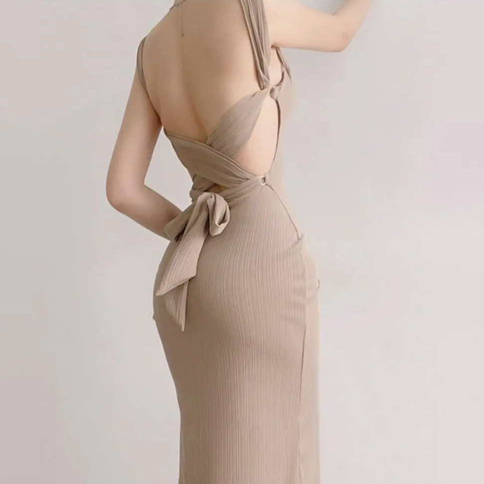 Vintage Strapless Slim Fit Long Dress – Elegant Sleeveless Backless Summer Party Gown