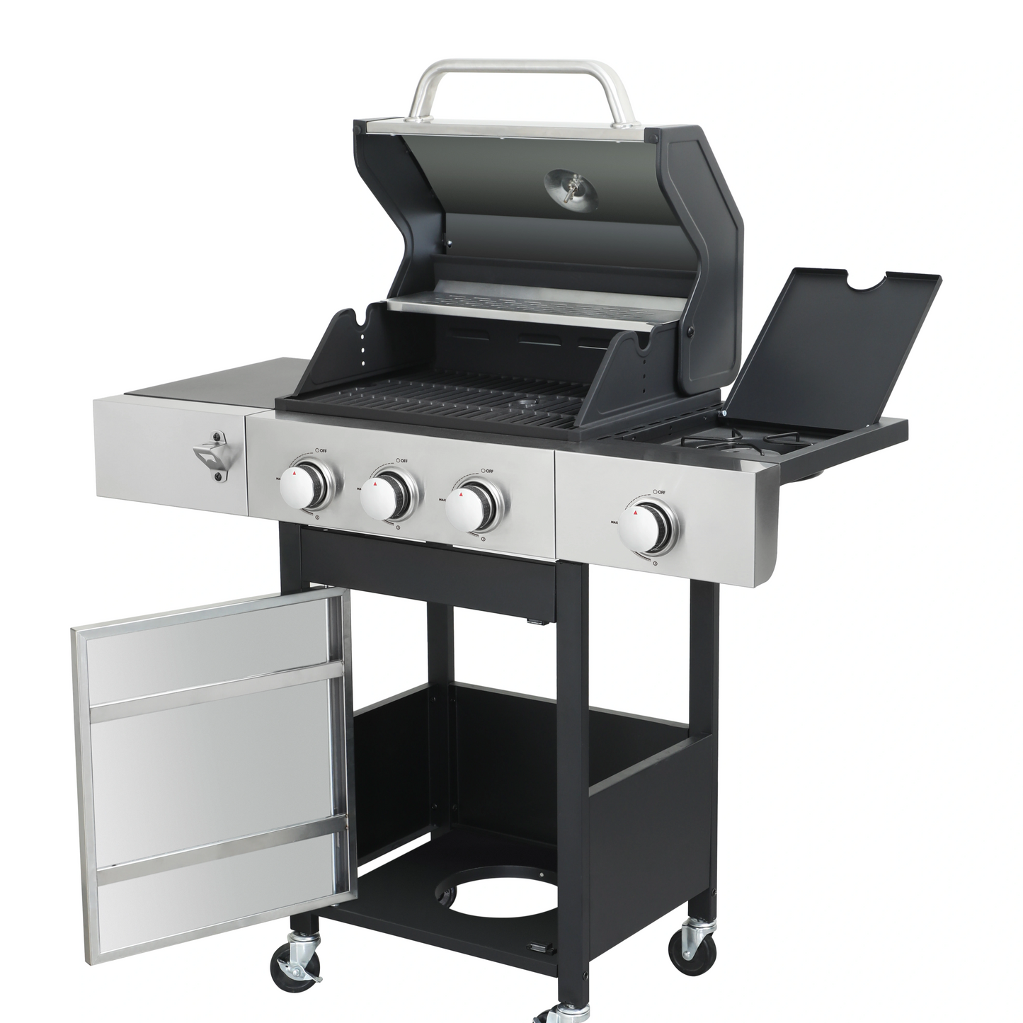 3-Burner Outdoor Gas BBQ Grill with Enameled Cast Iron Cooking Grids and Side Burner – Stainless Steel Barbecue for Patio and Backyard