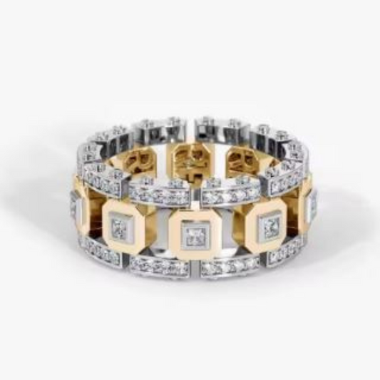925 Sterling Silver Round Diamond Ring – Simple Geometric Cocktail Ring for Women