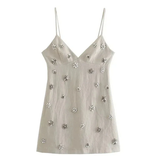 Chic Sleeveless Mini Dress – Thin Strap V-Neck A-Line Summer Dress for Women, Beach Style