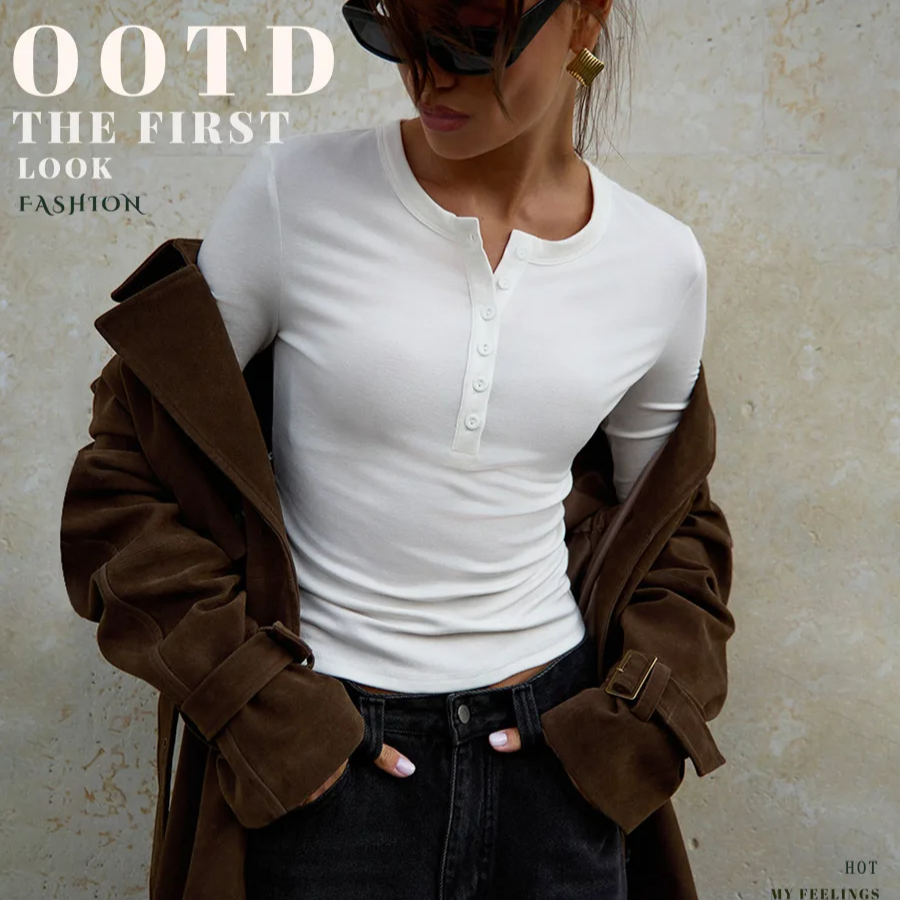 Women's Slim Fit Long Sleeve T-Shirt – Solid Color Cotton-Linen O-Neck Casual Top for Autumn and Winter