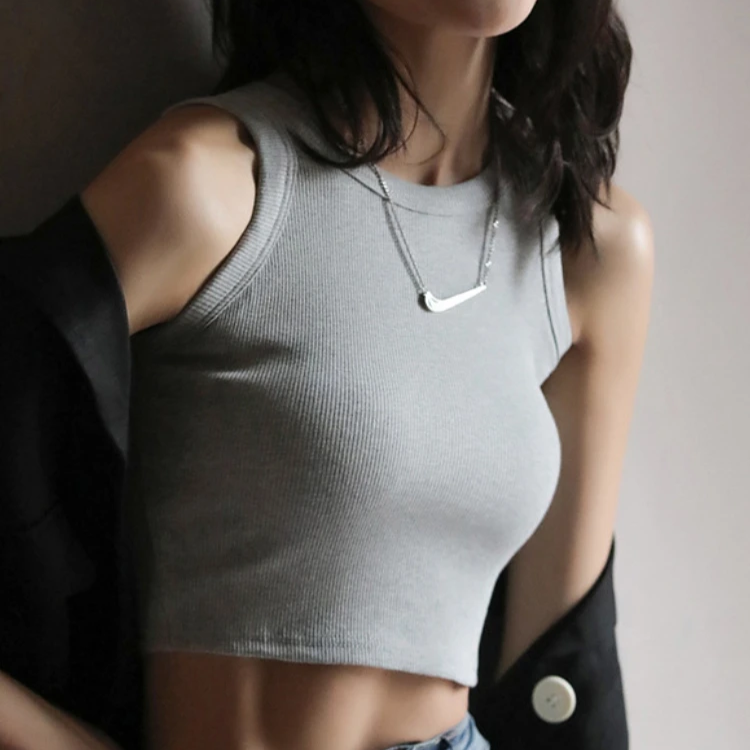 Women's Slim Ribbed Crop Tank Top – Sleeveless O-Neck Office Casual Vest
