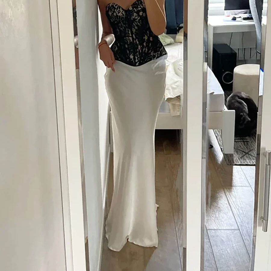 Women's Satin Fishtail Maxi Skirt – High Waist Loose Fit Elegant Trumpet Silhouette for Spring and Summer Casual Fashion
