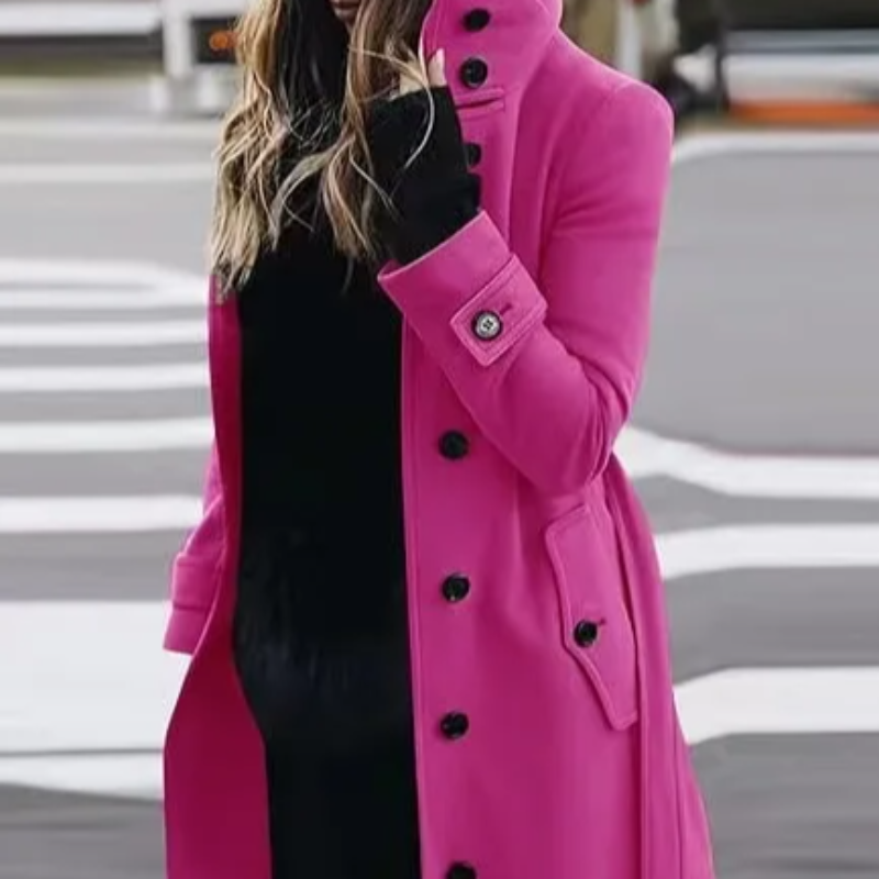 Women's Long Warm Coat – Turn-down Collar Thick Autumn Winter Jacket with Single Breasted Closure