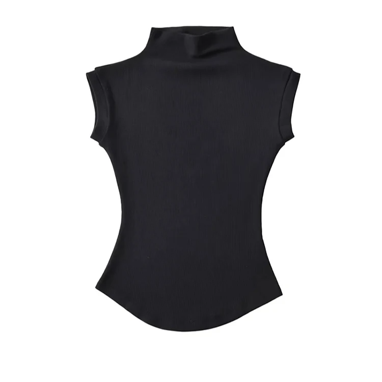 Women's Sleeveless Slim Fit Turtleneck Top – a Summer Knit Pullover Tee for Casual Streetwear
