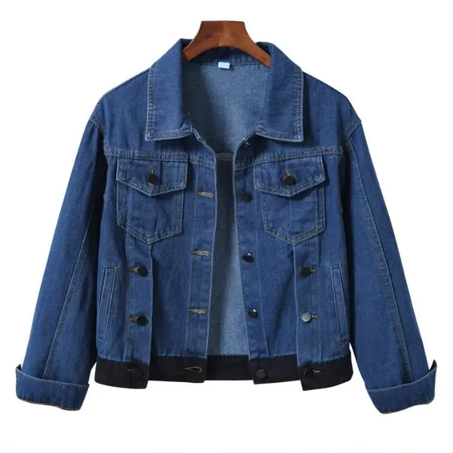Women's Pure Color Denim Jacket – Lapel Collar Single-Breasted Short Coat with Pockets