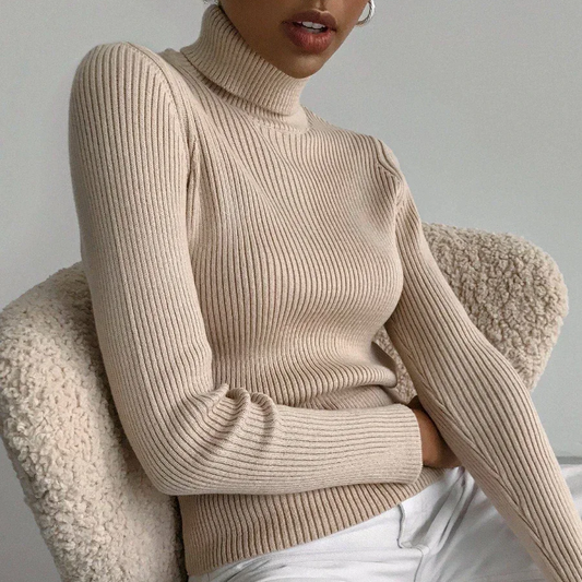 Slim Fit Turtleneck Pullover Sweater for Women – Soft Warm Knit Jumper for Autumn and Winter