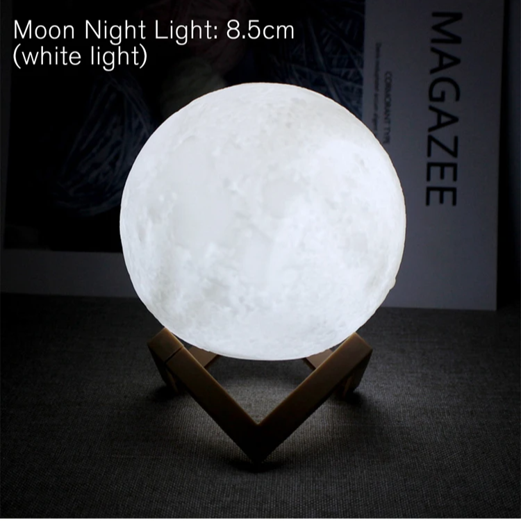 8cm Moon Lamp – LED Battery-Powered Night Light with Wooden Stand, Starry Ambient Globe for Bedroom Decor & Kids Gift