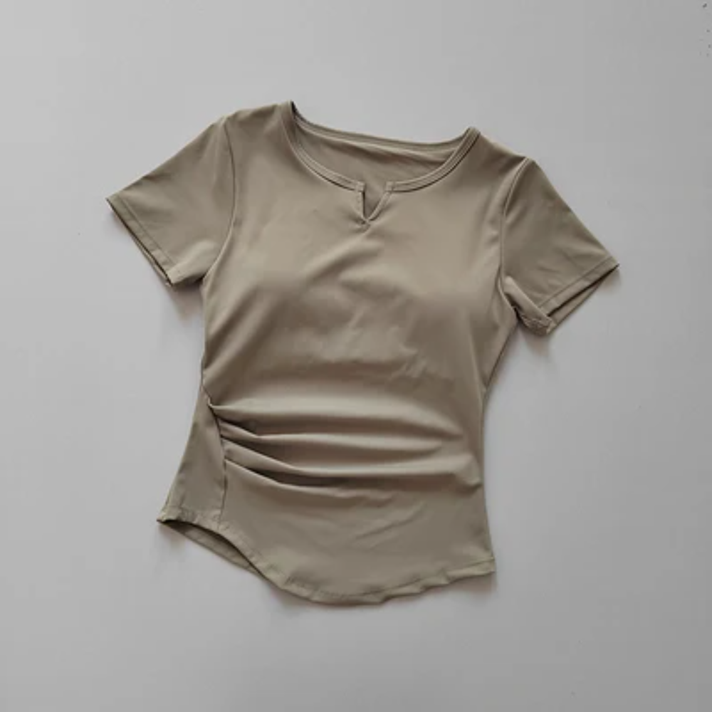 V-Neck Yoga Training Top – Women's Short Sleeve Tie-Front Gym Shirt with Built-In Bra