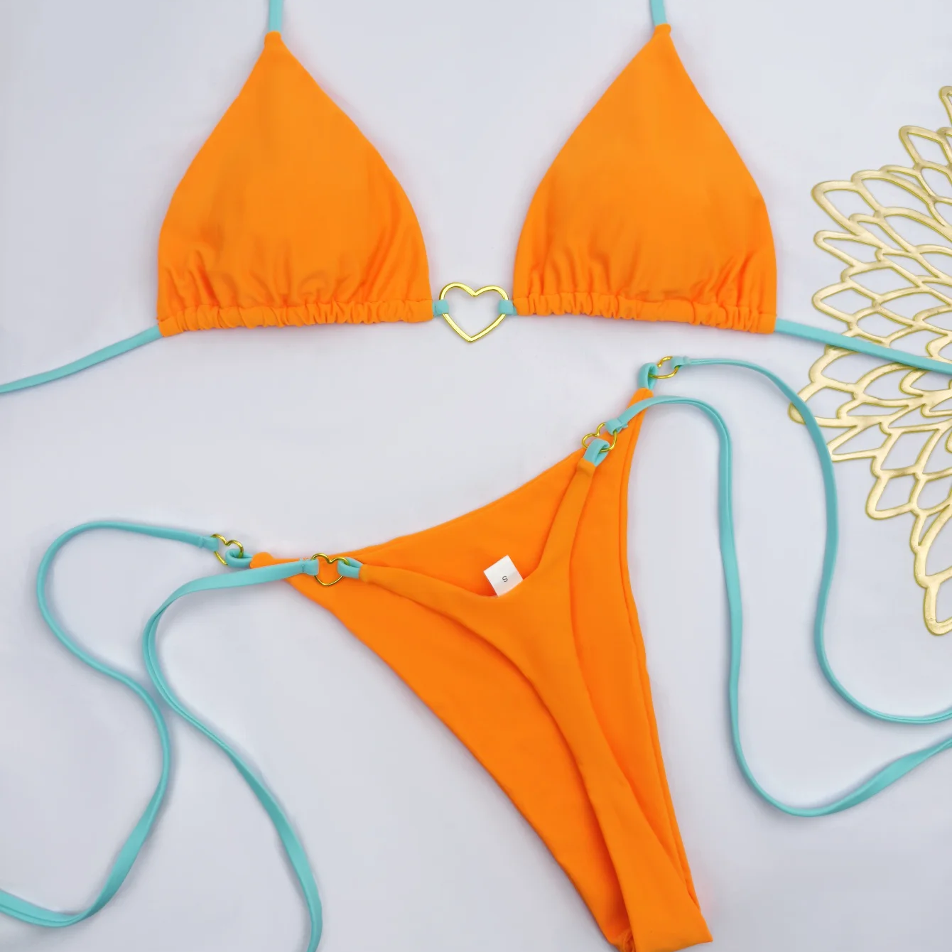 White Solid Color Lace-Up Bikini Set – Fashionable Low-Waist Two-Piece Swimsuit for Women, Wire-Free Summer Beachwear
