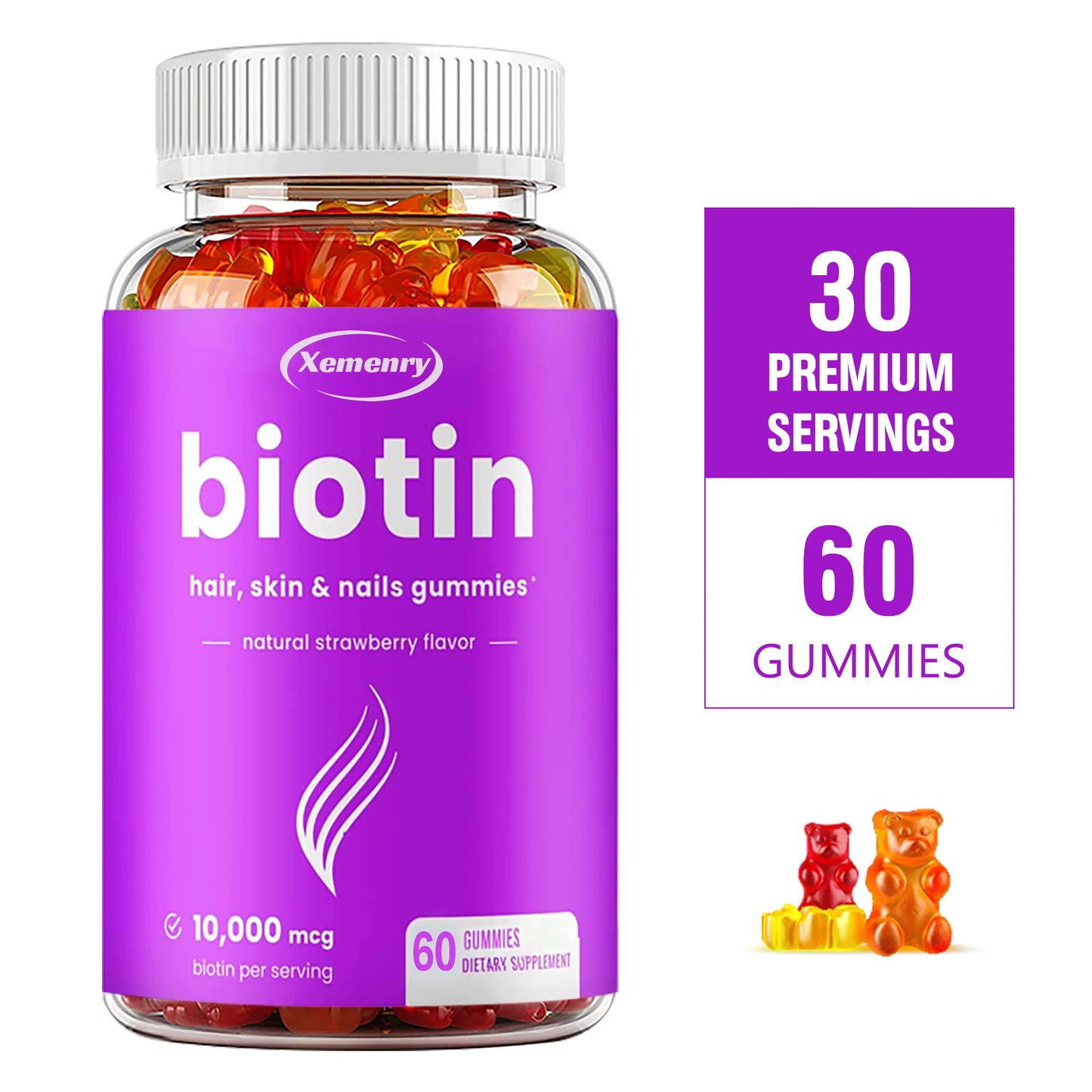 Biotin Gummies 10,000mcg – Hair, Skin, Nail & Joint Support – 60 Delicious Vegan Gummies