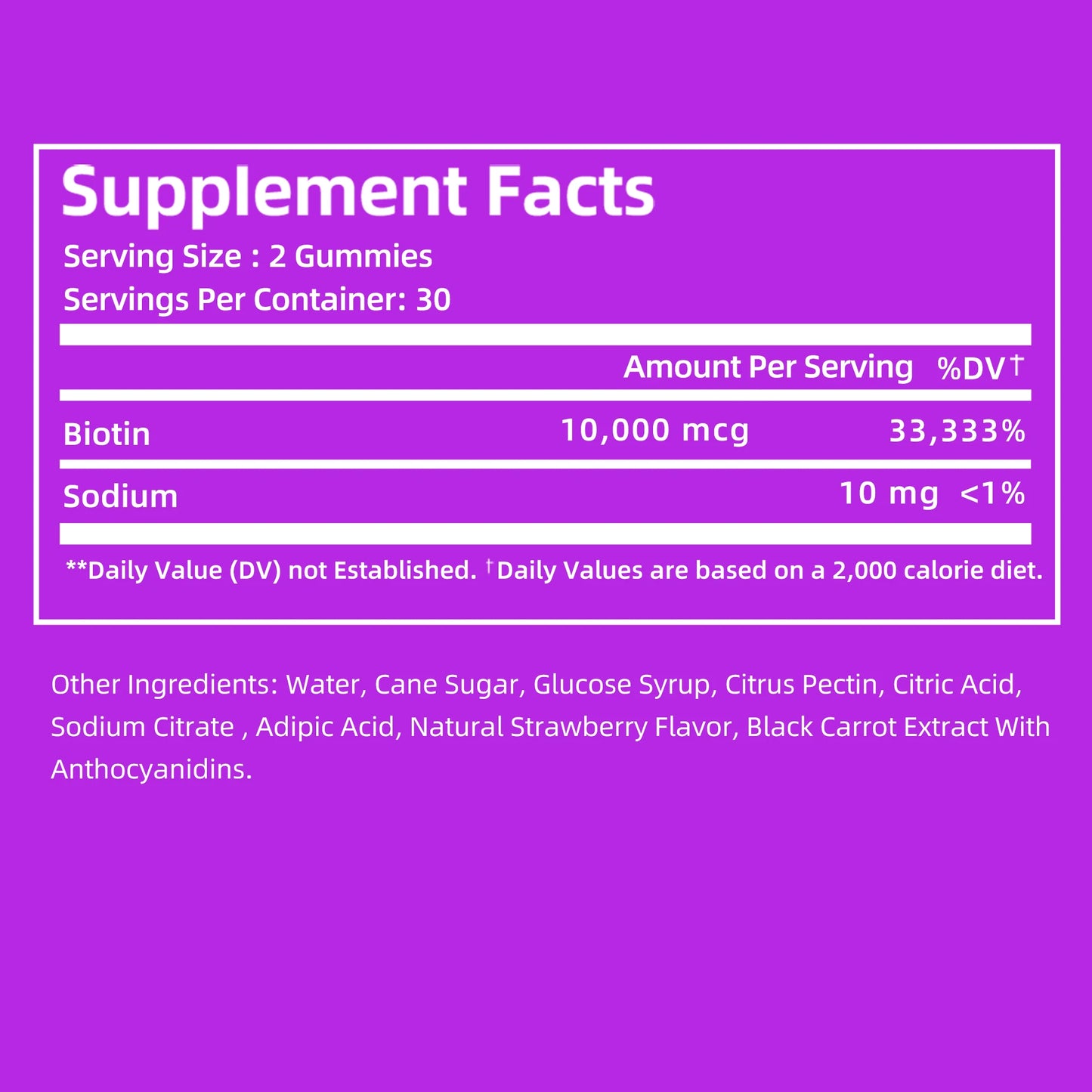 Biotin Gummies 10,000mcg – Hair, Skin, Nail & Joint Support – 60 Delicious Vegan Gummies