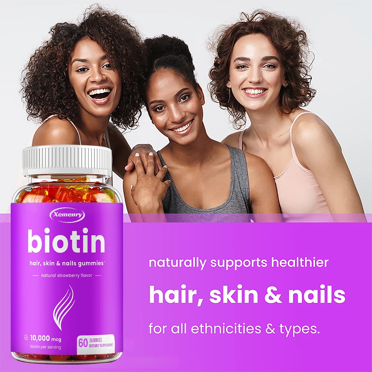Biotin Gummies 10,000mcg – Hair, Skin, Nail & Joint Support – 60 Delicious Vegan Gummies