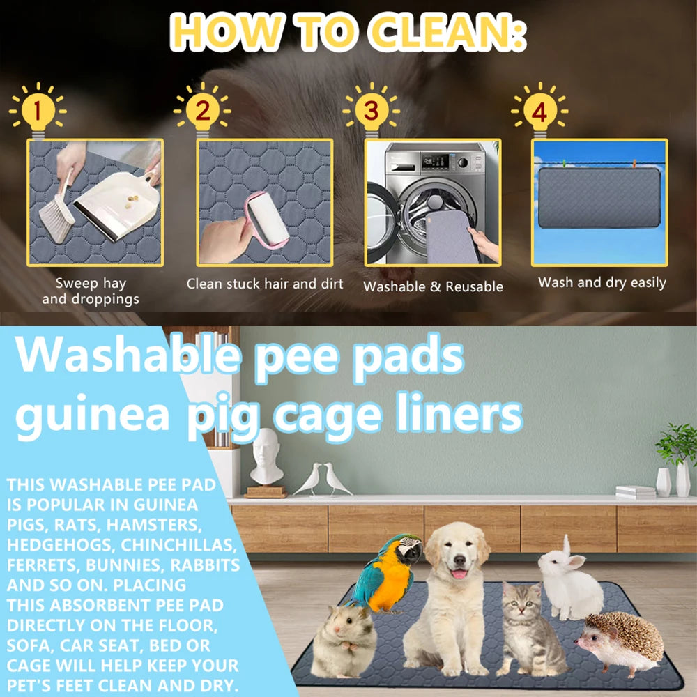 Washable Guinea Pig Cage Liner Pad – Reusable, Waterproof, Non-Slip Fleece Urinary Mat for Small Animals