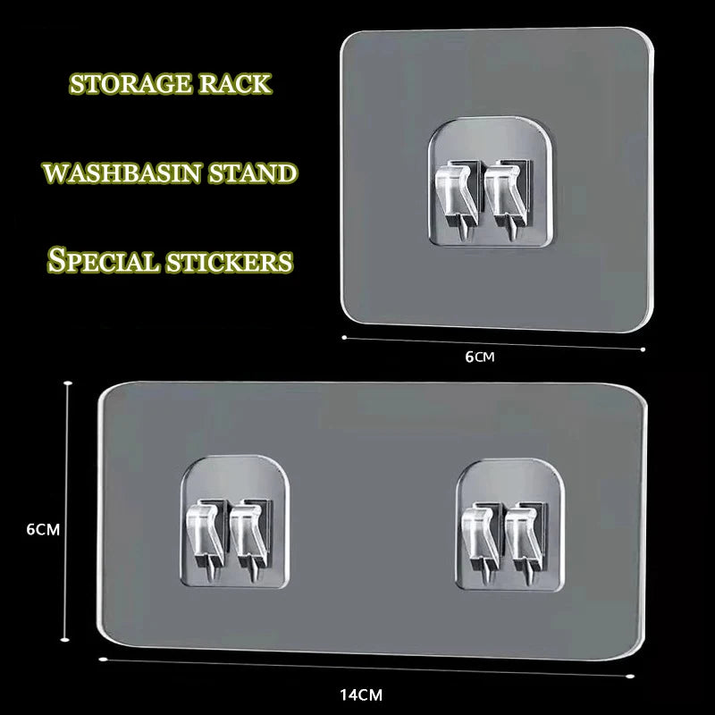 Waterproof Adhesive Wall Hooks – No-Drill Removable Transparent Storage Rack for Bathroom, Kitchen, and Home Use