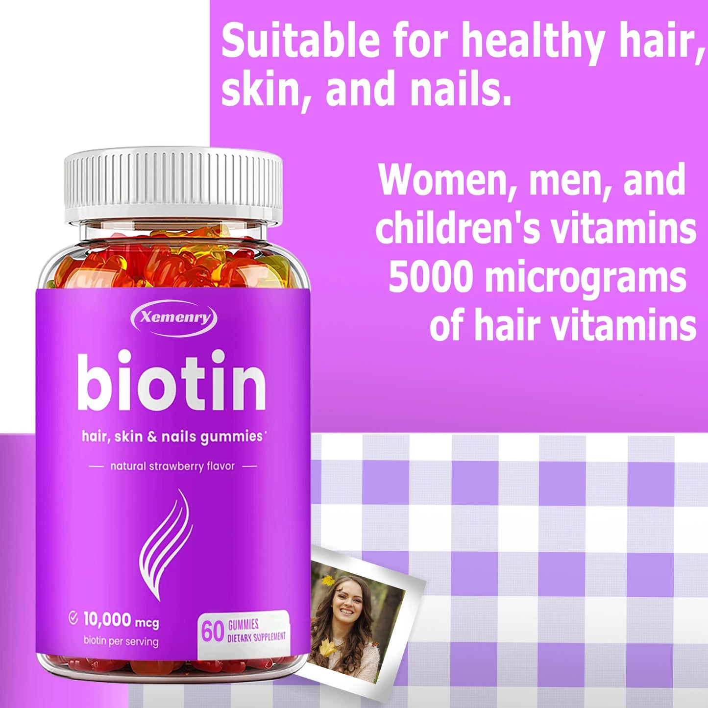 Biotin Gummies 10,000mcg – Hair, Skin, Nail & Joint Support – 60 Delicious Vegan Gummies