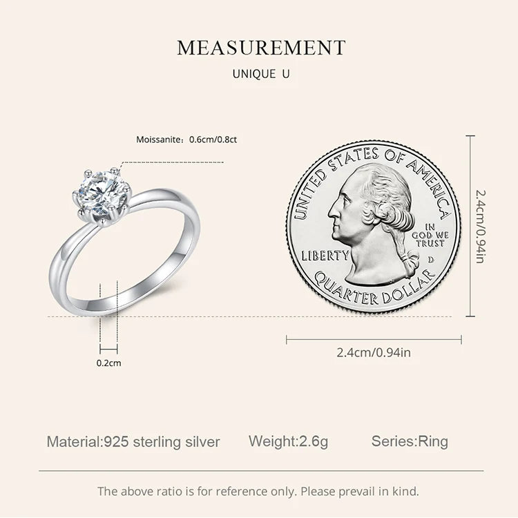 0.8 Carat Round Moissanite Engagement Ring – 14K Gold Plated 925 Sterling Silver with D Color VVS1 Stone for Women