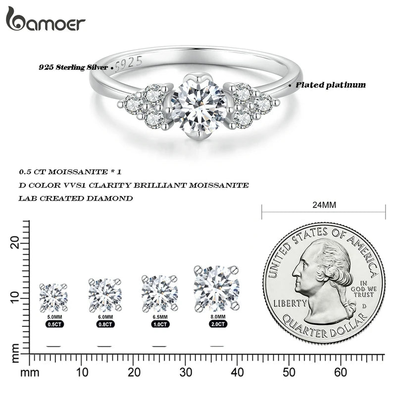 0.5 Carat Round Moissanite Engagement Ring – D Color VVS1 Stone with CZ Accents on 925 Sterling Silver Band for Women